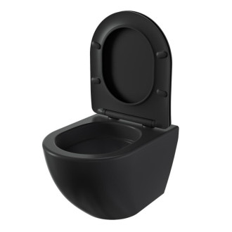 Wc s prkénkem softclose závěsné vírové SAT Fusion černá mat zadní odpad SATFUS010RTORPBKM