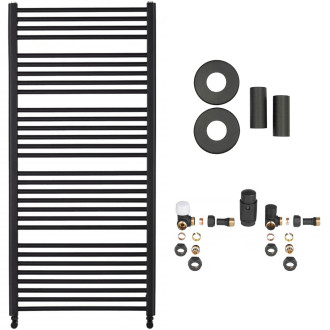 CERANO - Koupelnový radiátorový set Alberto - kombinované vytápění, termo tyč - boční jednobodové připojení - 857W - černá matná - 1380x650 mm