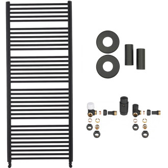 CERANO - Koupelnový radiátorový set Alberto - kombinované vytápění, termo tyč - boční jednobodové připojení - 999W - černá matná - 1660x650 mm