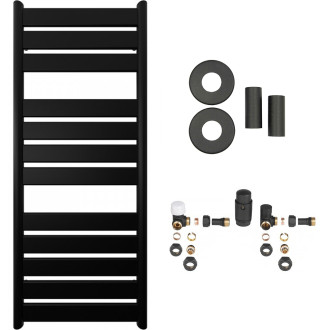 CERANO - Koupelnový radiátorový set Arturo - kombinované vytápění, termo tyč - boční jednobodové připojení - 644W - černá matná - 1200x500 mm
