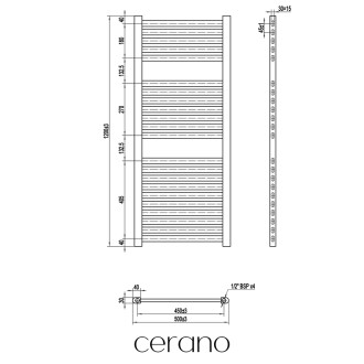 CERANO - Koupelnový radiátorový set Donovan - ústřední vytápění - boční jednobodové připojení - 369W - černá matná - 1200x500 mm