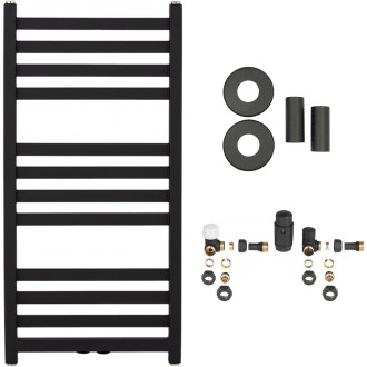 CERANO - Koupelnový radiátorový set Fulgidus - ústřední vytápění - boční jednobodové připojení - 503W - černá matná - 880x430 mm
