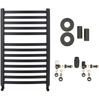 CERANO - Koupelnový radiátorový set Paolo - kombinované vytápění, termo tyč - boční jednobodové připojení - 568W - černá matná - 850x550 mm