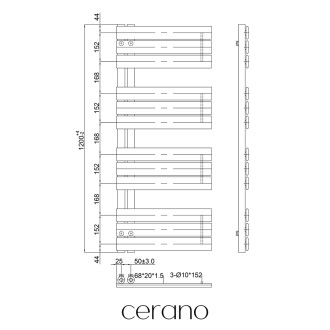 CERANO - Koupelnový radiátorový set Theo - ústřední vytápění - asymetrické připojení 50 mm - 650W - černá matná - 1200x500 mm