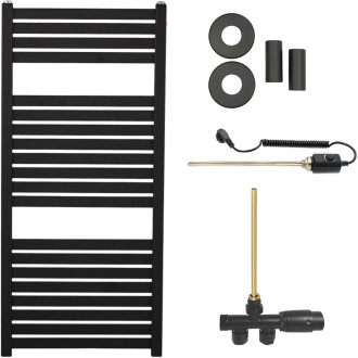 CERANO - Koupelnový radiátorový set Vincenzo - kombinované vytápění, termo tyč - boční jednobodové připojení - 300W - černá matná - 970x450 mm