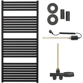 CERANO - Koupelnový radiátorový set Vincenzo - kombinované vytápění, termo tyč - boční jednobodové připojení - 600W - černá matná - 1330x600 mm