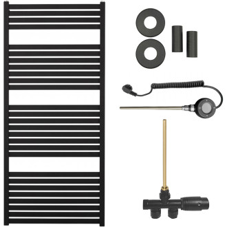 CERANO - Koupelnový radiátorový set Vincenzo - kombinované vytápění, wifi tyč - boční jednobodové připojení - 600W - černá matná - 1330x600 mm