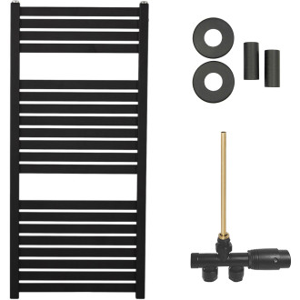 CERANO - Koupelnový radiátorový set Vincenzo - ústřední výtápění - boční jednobodové připojení - 300W - černá matná - 970x450 mm