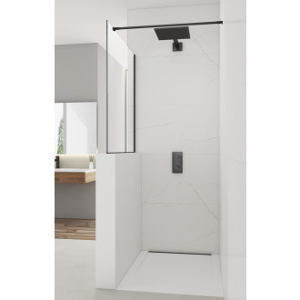 Sprchová zástěna SAT Walk-in 90x100 cm na sníženou příčku černá SATBWIS90PRC
