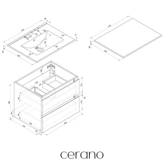 CERANO - Deska pod umyvadlo Navira - 120x46,5 cm - 36 mm - skříňka Carole 60 cm - bílá matná - konzole černá