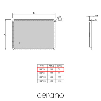 CERANO - Koupelnové LED zrcadlo Avano - 50x70 cm