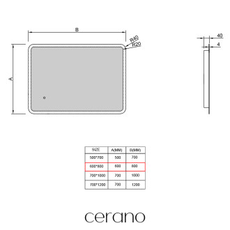 CERANO - Koupelnové LED zrcadlo Avano - 60x80 cm