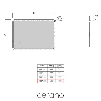 CERANO - Koupelnové LED zrcadlo Avano - 70x120 cm