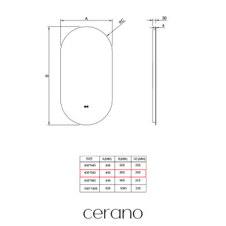 CERANO - Koupelnové LED zrcadlo Luno - Ø 40x80 cm