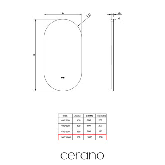 CERANO - Koupelnové LED zrcadlo Luno - Ø 50x100 cm