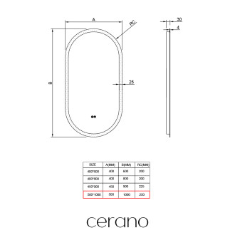 CERANO - Koupelnové LED zrcadlo Toro - Ø 50x100 cm