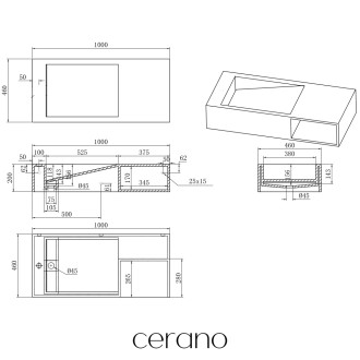 CERANO - Umyvadlo z litého mramoru Vita - nástěnné i na desku - bílá lesklá - 100x46 cm