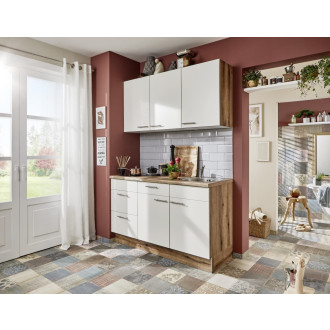 Kuchyňská linka se spotřebiči, dřezem a dřezovou baterií Naturel 150x60x92 cm mat magnoliově bílá 650PKW315019L