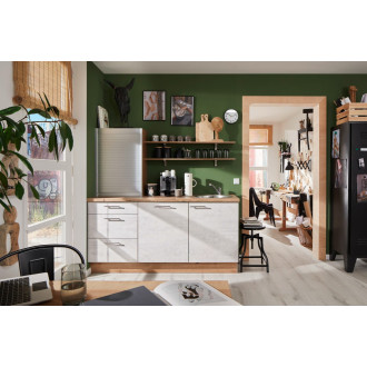 Kuchyňská linka se spotřebiči, dřezem a dřezovou baterií Naturel 180x60x92 cm mat beton bílo-šedá 665PKW518016R