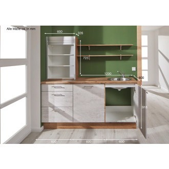 Kuchyňská linka se spotřebiči, dřezem a dřezovou baterií Naturel 180x60x92 cm mat beton bílo-šedá 665PKW518016R