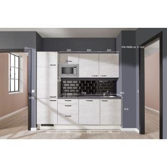 Kuchyňská linka se spotřebiči, dřezem a dřezovou baterií Naturel 240x60x92 cm lesk beton bílo-šedá 665PKW524019L