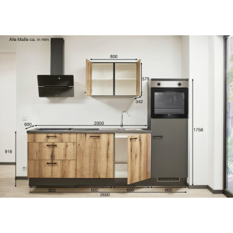 Kuchyňská linka se spotřebiči, dřezem a dřezovou baterií Naturel 260x60x92 cm mat evoke dub 672PKW526012R