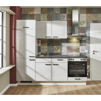 Kuchyňská linka se spotřebiči, dřezem a dřezovou baterií Naturel 220x60x92 cm mat beton bílo-šedá 665PKW522014L