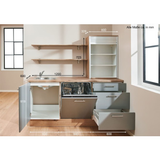 Kuchyňská linka se spotřebiči, dřezem a dřezovou baterií Naturel 180x60x92 cm mat achátově šedá 675PKW518016L