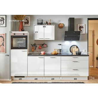 Kuchyňská linka se spotřebiči, dřezem a dřezovou baterií Naturel 260x60x92 cm mat bílá lesklá 503PKW5260G1L