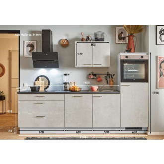 Kuchyňská linka se spotřebiči, dřezem a dřezovou baterií Naturel 250x60x92 cm mat beton bílo-šedá 665PKW5250G1R