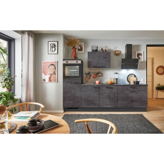 Kuchyňská linka se spotřebiči, dřezem a dřezovou baterií Naturel 260x60x92 cm mat beton grafitově šedá 658PKW5260G1L
