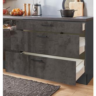 Kuchyňská linka se spotřebiči, dřezem a dřezovou baterií Naturel 260x60x92 cm mat beton grafitově šedá 658PKW5260G1L