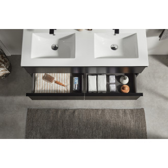 CERANO - Koupelnová skříňka pod umyvadlo s úchytkou Velora - černá matná, zlatá úchytka - 120x49,8x45,2 cm