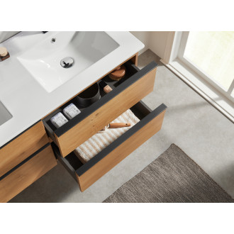 CERANO - Koupelnová skříňka pod umyvadlo s úchytkou Velora - dub medový, zlatá úchytka - 120x49,8x45,2 cm