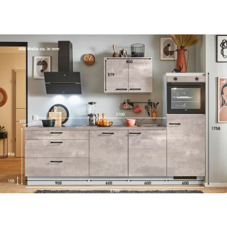 Kuchyňská linka se spotřebiči, dřezem a dřezovou baterií Naturel 270x60x92 cm mat beton perlově šedá 657PKW5270G1R