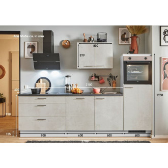 Kuchyňská linka se spotřebiči, dřezem a dřezovou baterií Naturel 270x60x92 cm lesk beton bílo-šedá 665PKW5270G1R
