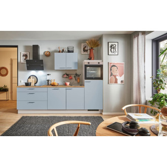 Kuchyňská linka se spotřebiči, dřezem a dřezovou baterií Naturel 280x60x92 cm mat pastelově modrá 668PKW5280G1R