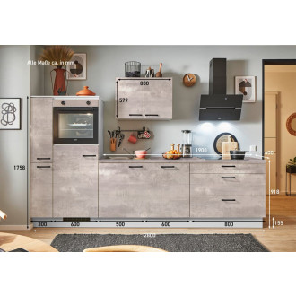 Kuchyňská linka se spotřebiči, dřezem a dřezovou baterií Naturel 280x60x92 cm mat beton perlově šedá 657PKW5280GSL