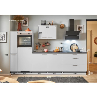 Kuchyňská linka se spotřebiči, dřezem a dřezovou baterií Naturel 290x60x92 cm mat světle šedá 659PKW5290GAL