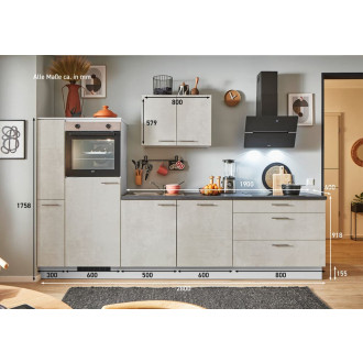 Kuchyňská linka se spotřebiči, dřezem a dřezovou baterií Naturel 280x60x92 cm mat beton bílo-šedá 665PKW5280GAL