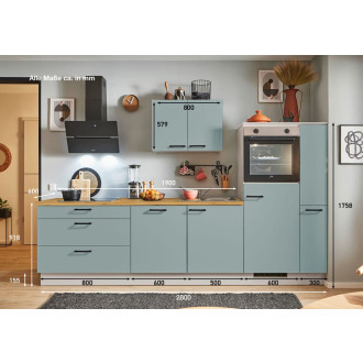 Kuchyňská linka se spotřebiči, dřezem a dřezovou baterií Naturel 280x60x92 cm mat fjordově zelená 667PKW5280GAR