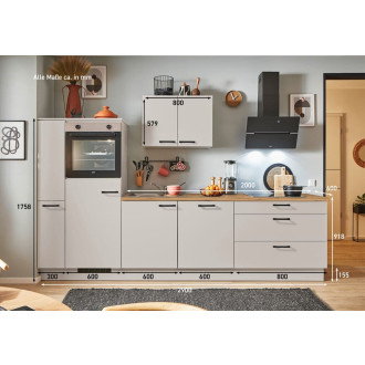 Kuchyňská linka se spotřebiči, dřezem a dřezovou baterií Naturel 290x60x92 cm mat kašmírově šedá 678PKW5290GAL