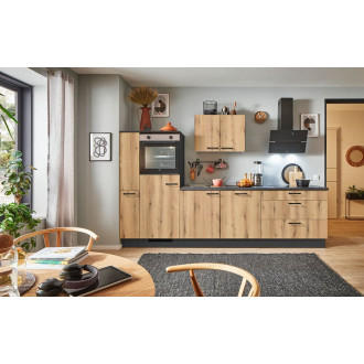 Kuchyňská linka se spotřebiči, dřezem a dřezovou baterií Naturel 300x60x92 cm lesk evoke dub 672PKW5300GAL