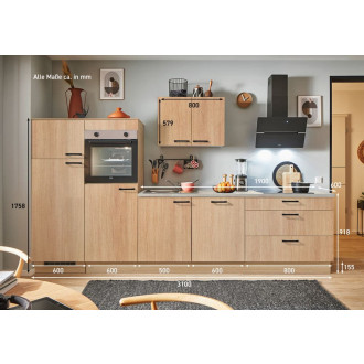 Kuchyňská linka se spotřebiči, dřezem a dřezovou baterií Naturel 310x60x92 cm mat dub Aviva 506PKW5310G2L
