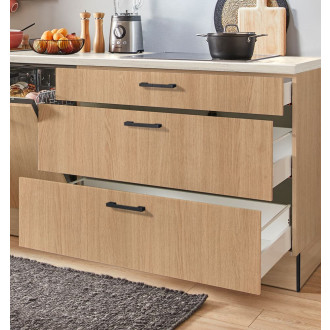 Kuchyňská linka se spotřebiči, dřezem a dřezovou baterií Naturel 310x60x92 cm mat dub Aviva 506PKW5310G2L