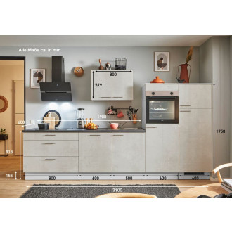 Kuchyňská linka se spotřebiči, dřezem a dřezovou baterií Naturel 310x60x92 cm mat beton bílo-šedá 665PKW5310G2R