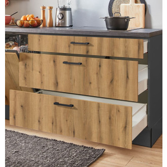 Kuchyňská linka se spotřebiči, dřezem a dřezovou baterií Naturel 310x60x92 cm mat evoke dub 672PKW5310G2R