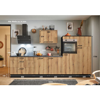 Kuchyňská linka se spotřebiči, dřezem a dřezovou baterií Naturel 320x60x92 cm mat beton perlově šedá 657PKW5320G2R