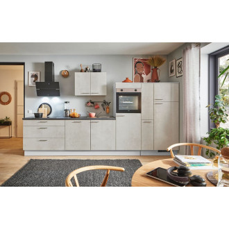 Kuchyňská linka se spotřebiči, dřezem a dřezovou baterií Naturel 350x60x92 cm mat betonová bílá Šedá 665PKW5350GAR