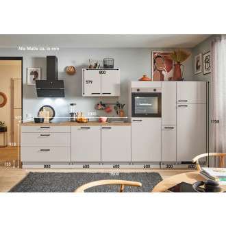 Kuchyňská linka se spotřebiči, dřezem a dřezovou baterií Naturel 350x60x92 cm mat kašmírově šedá 678PKW5350GAR